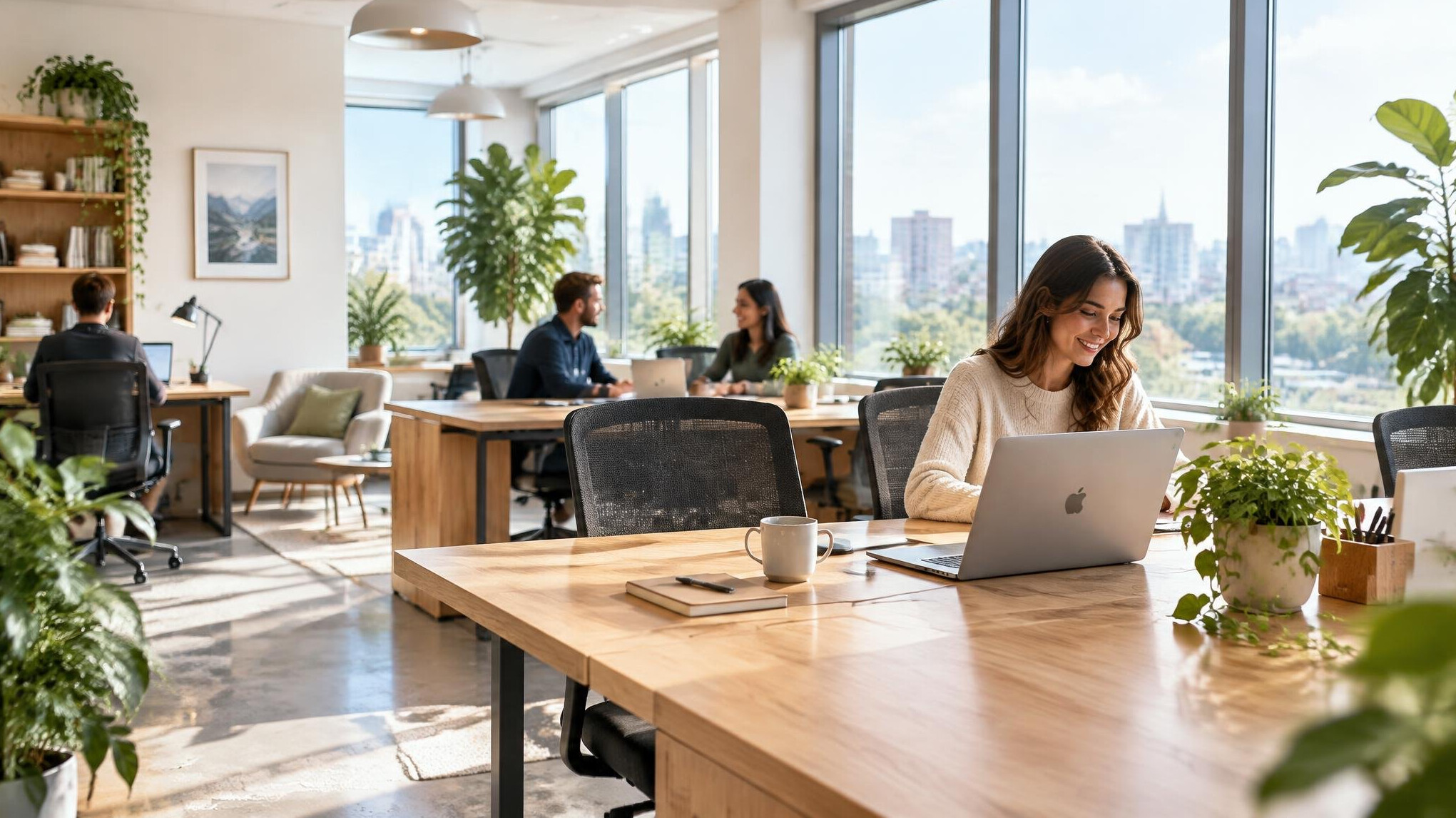 Bright modern office interior with desks
