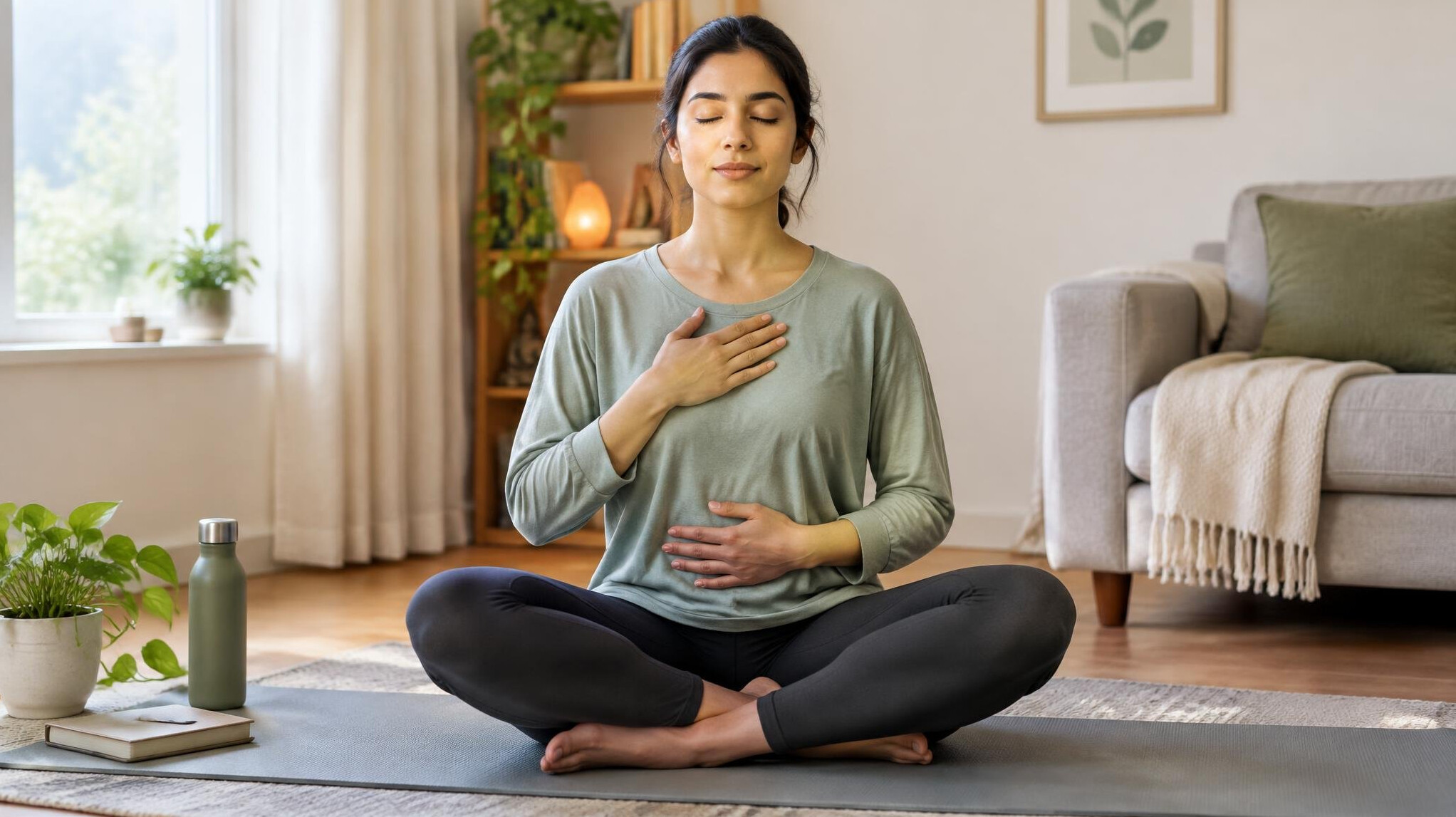 person meditating at home