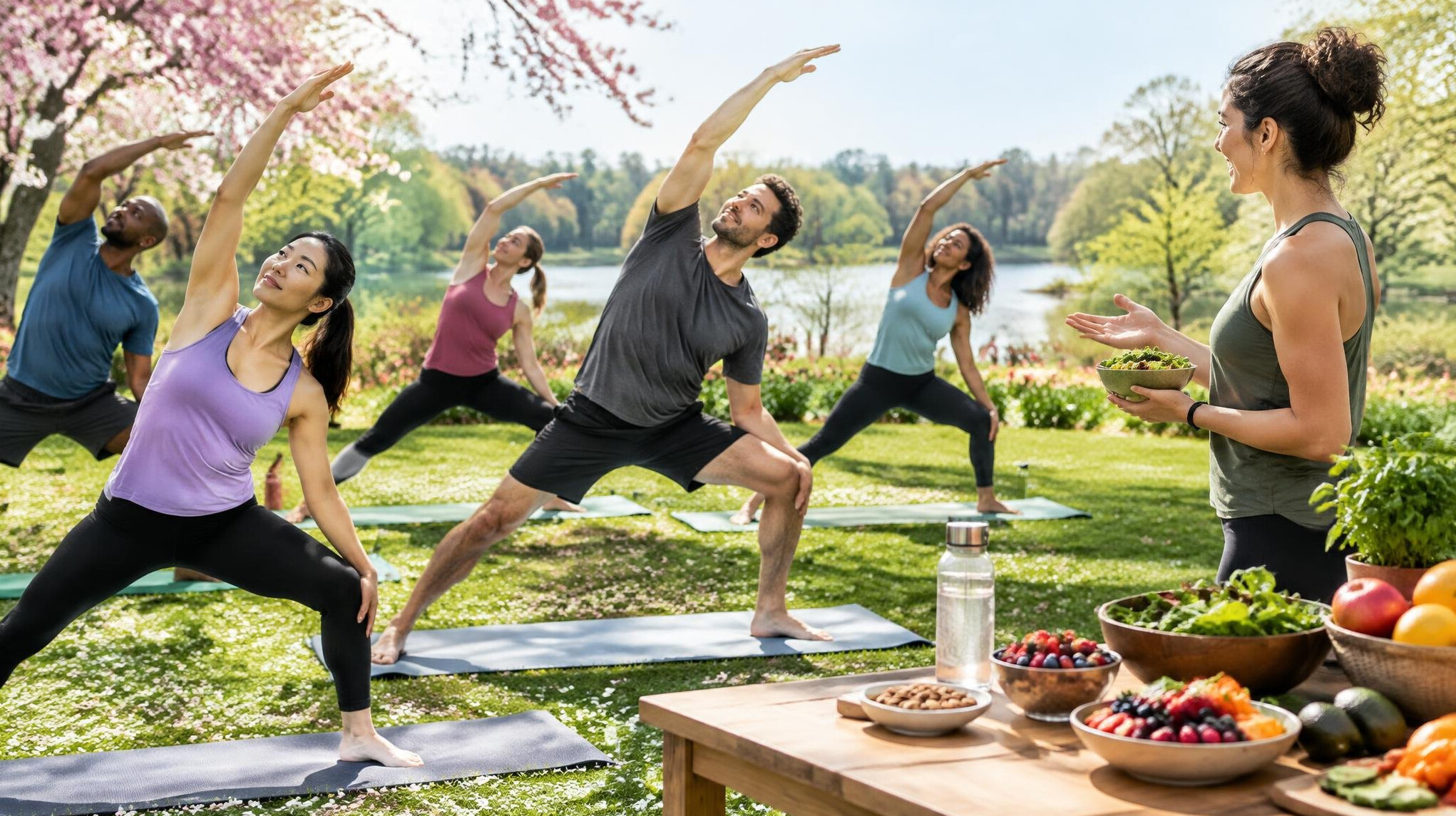 group yoga class in spring